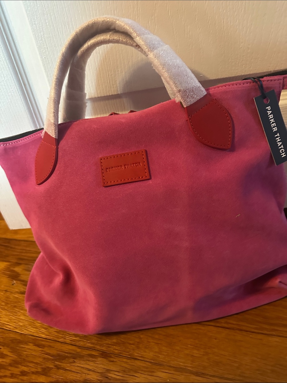 Parker Thatch Pink Suede Tote